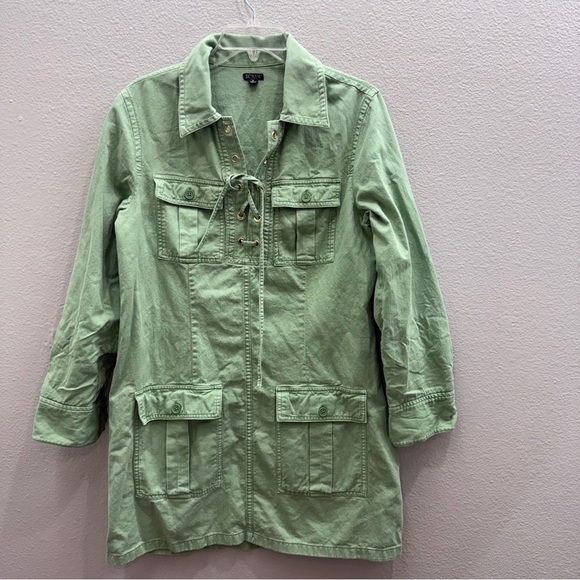 J. Crew Dress Size Medium Green Utility Denim Y2K Mini Collar Pockets - Picture 1 of 7